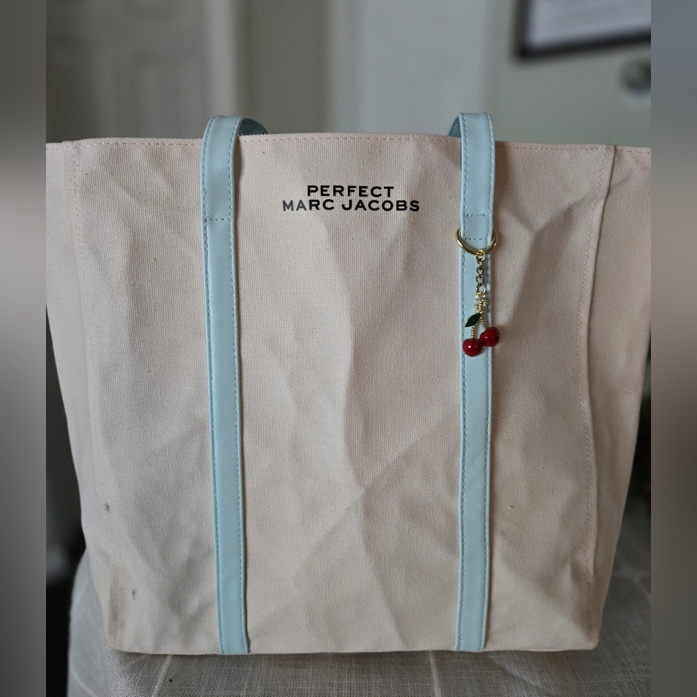 Marc Jacobs Cream Tote with Blue Straps